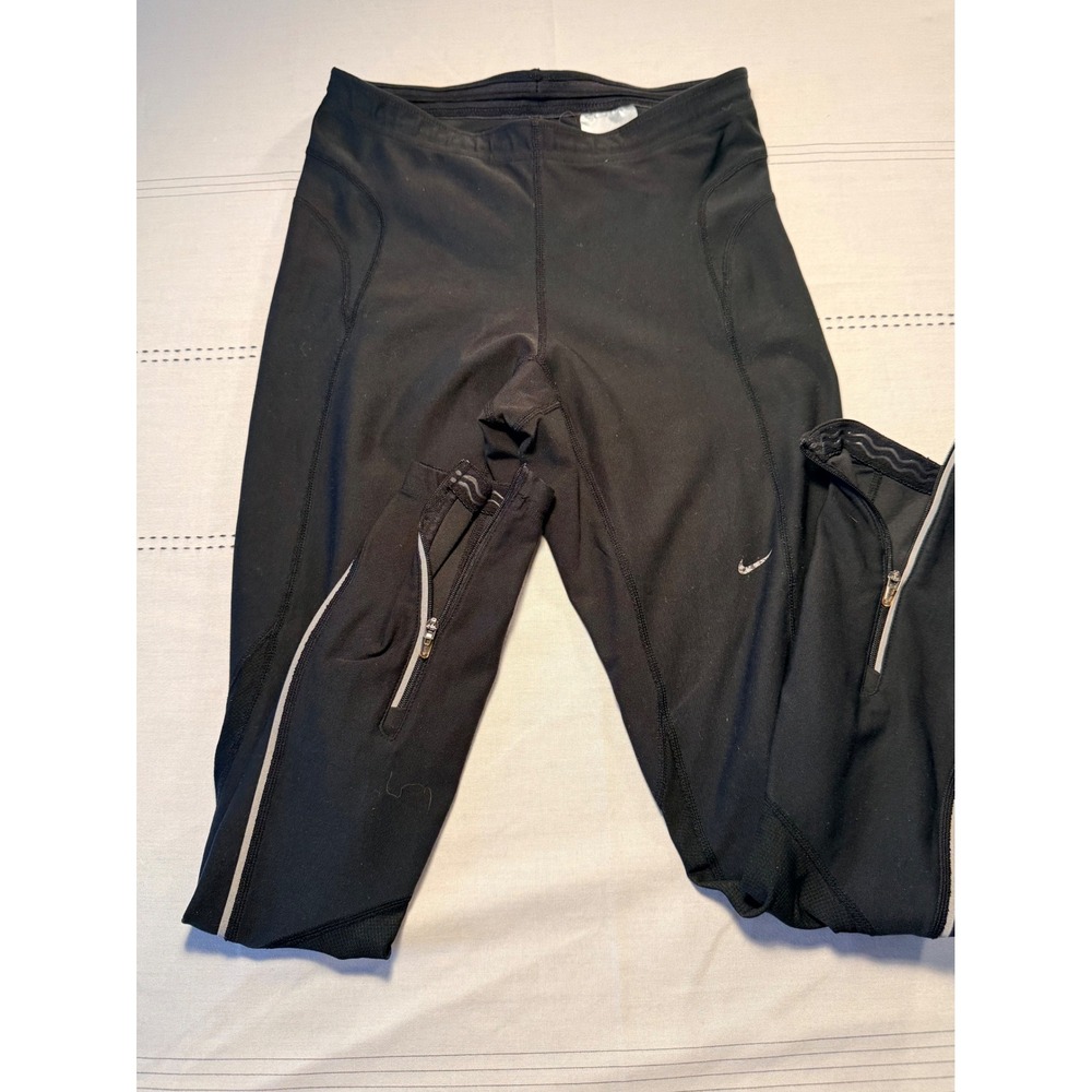 Nike Fit Dry Black Running Leggings Womens Small Zipped Ankle Reflective Tight